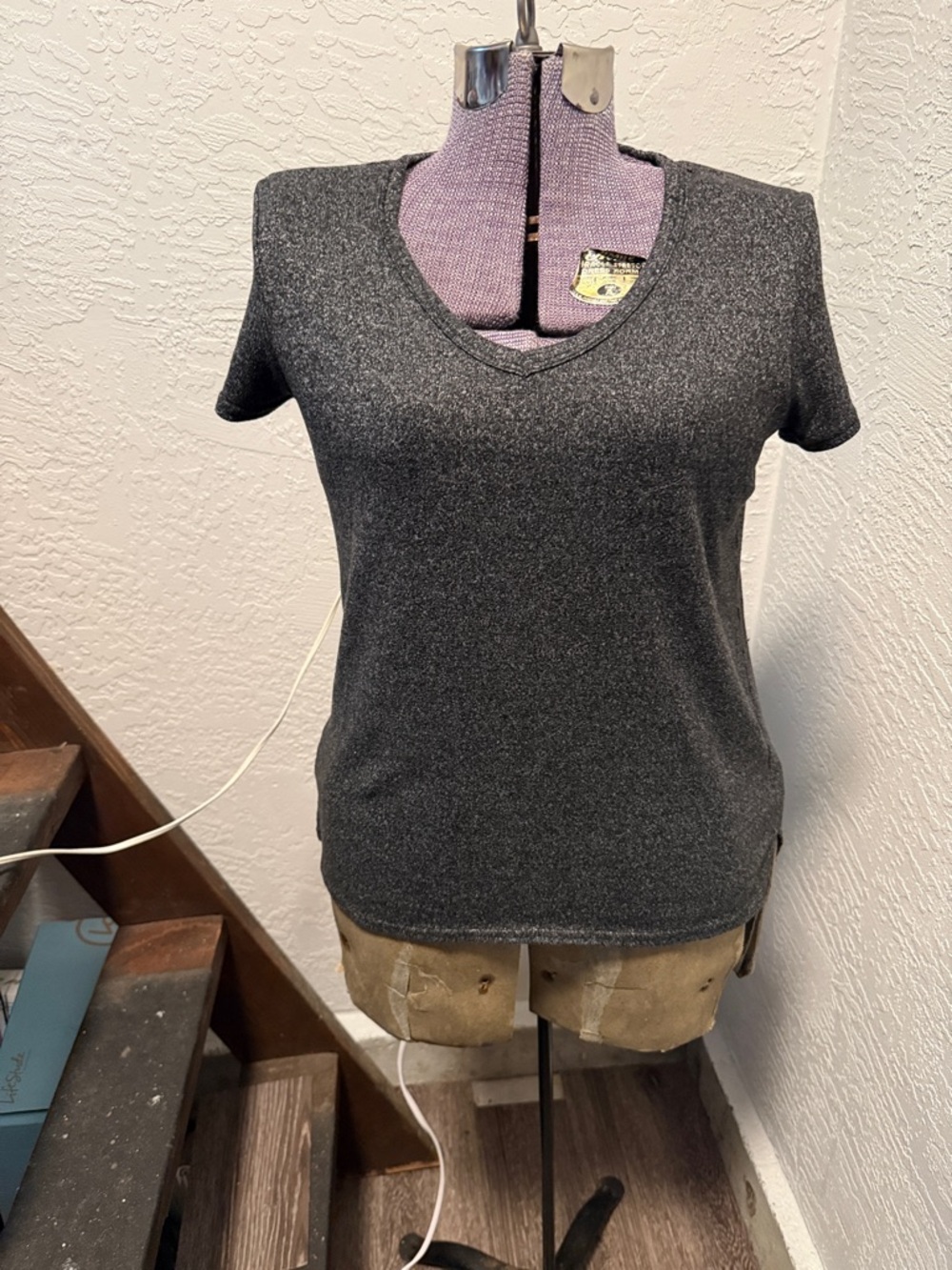 Women's Short Sleeve V-Neck Tee - Charcoal Gray